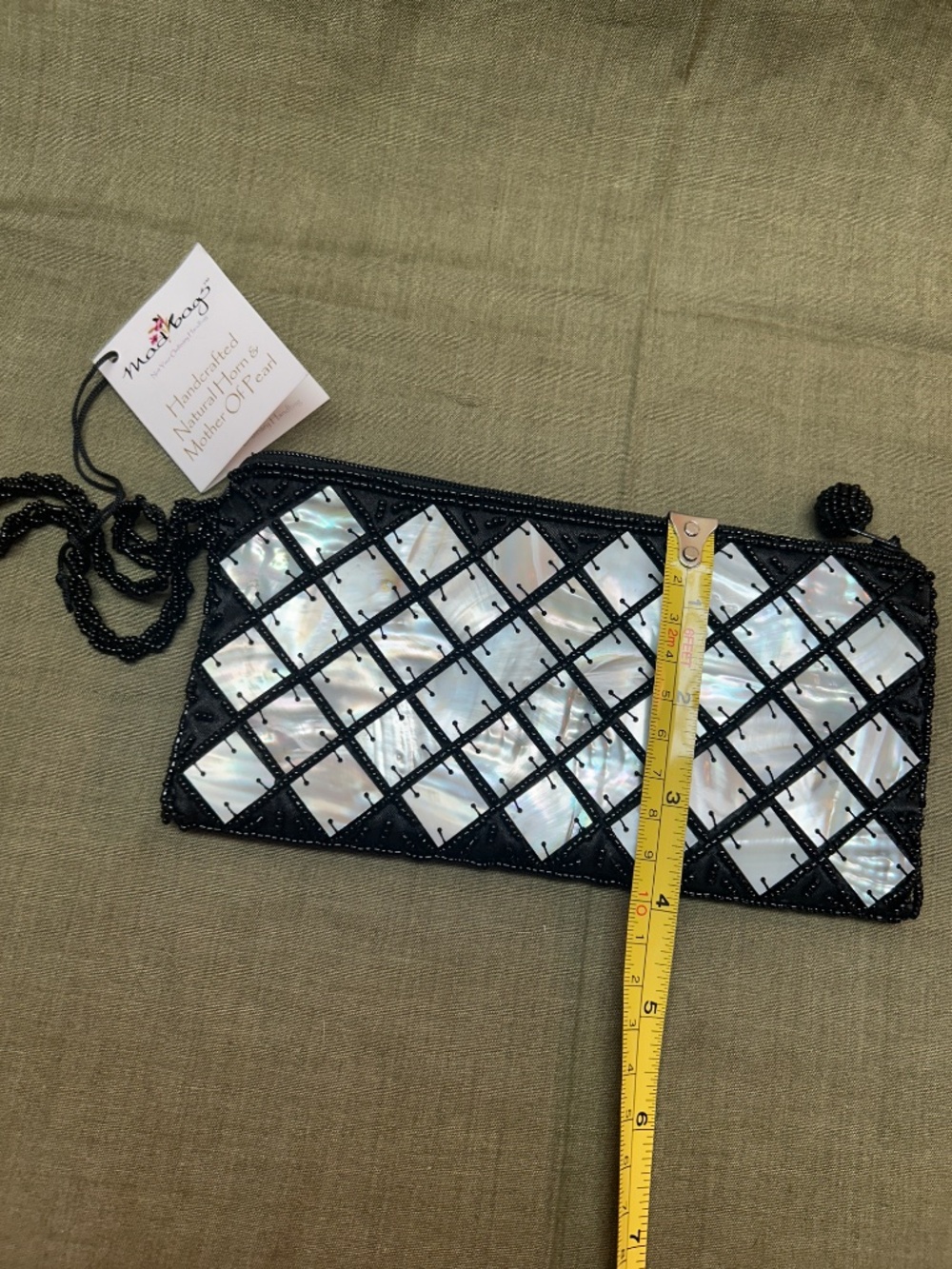 Black Mad Bags Natural Horn and Mother of Pearl Small Wristlet